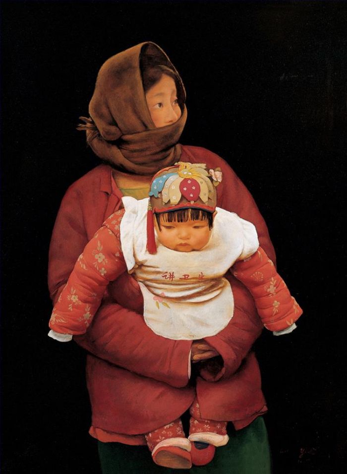 WANG Yidong Peinture à l'huile - Mère et l'enfant