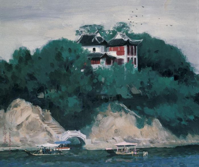 WANG Yidong Peinture à l'huile - Colline de paysage fluvial