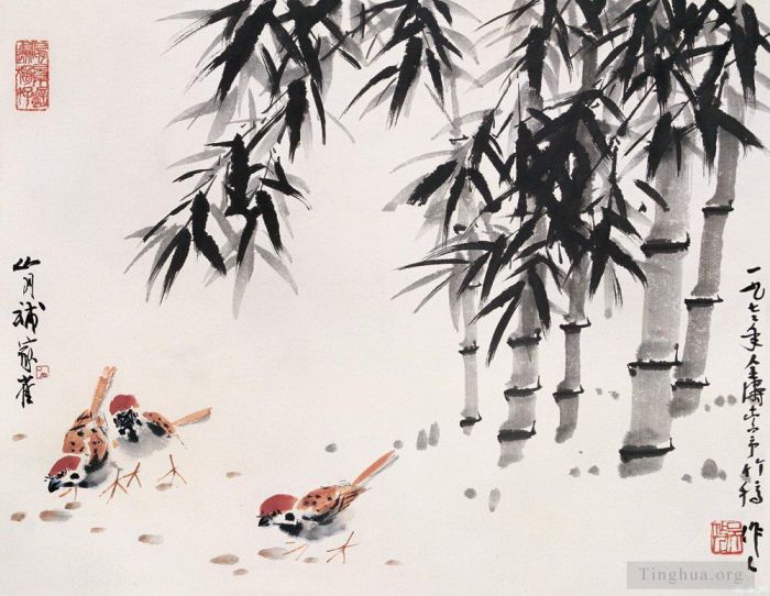 Wu Zuoren Art Chinois - Poulet sous bambou