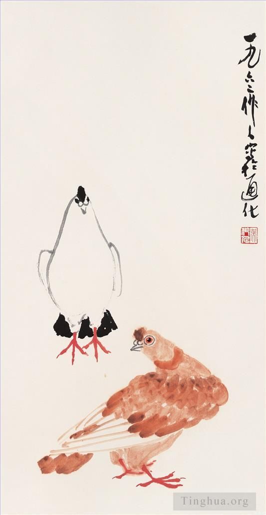 Wu Zuoren Art Chinois - Coq et poule