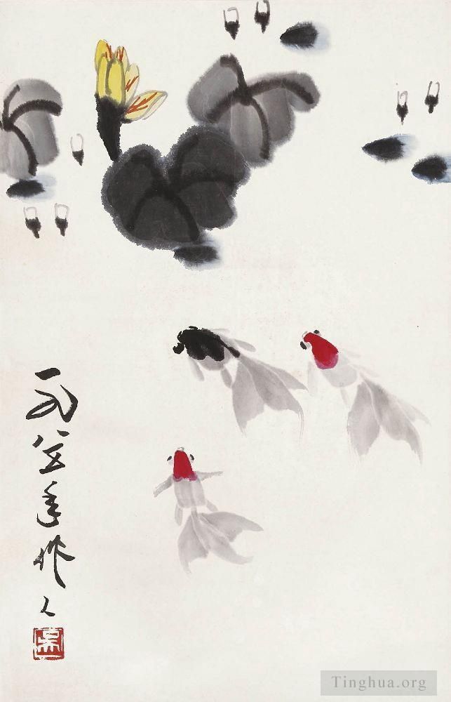 Wu Zuoren Art Chinois - Poisson rouge 1985