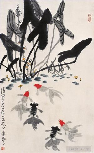 Art chinoises contemporaines - Poisson rouge et nénuphars