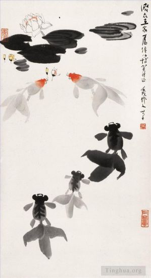 Wu Zuoren œuvre - Poisson rouge et nénuphar