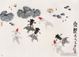 Art chinoises contemporaines - Poisson rouge dans les nénuphars