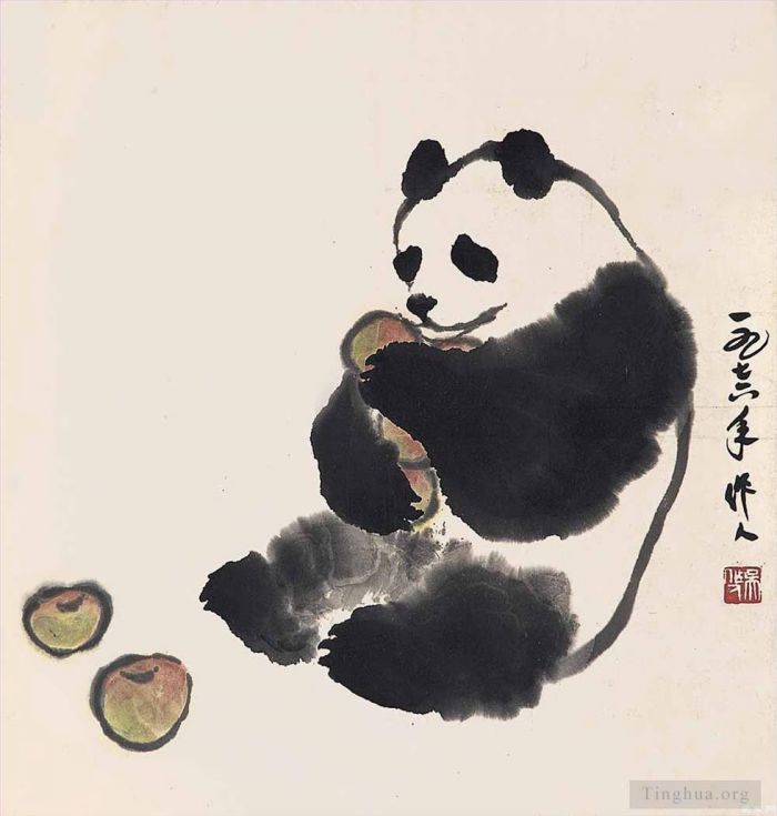 Wu Zuoren Art Chinois - Panda et fruits