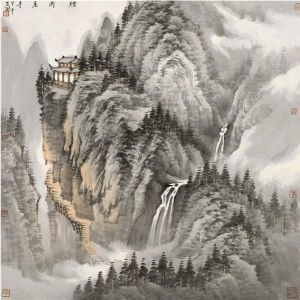 Zeng Xianguo œuvre - Un temple sous la pluie