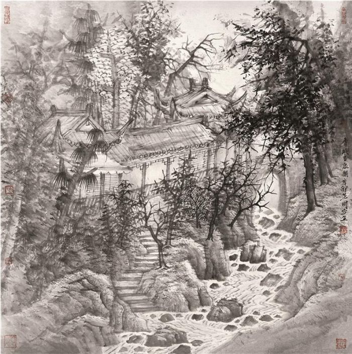 Zeng Xianguo Art Chinois - Ruisseau à Qingcheng