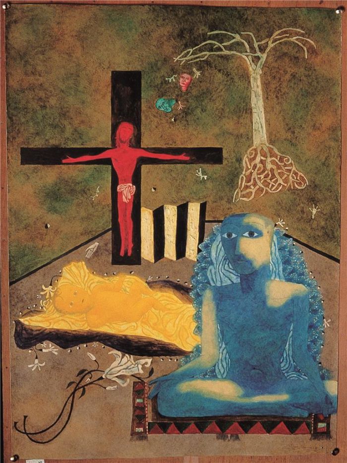 ZHANG Xiaogang Peinture à l'huile - Le Christ et Bouddha 1989