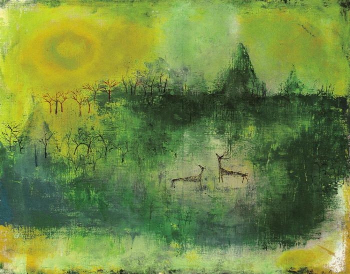 Zao Wou-Ki Peinture à l'huile - Cerf en forêt