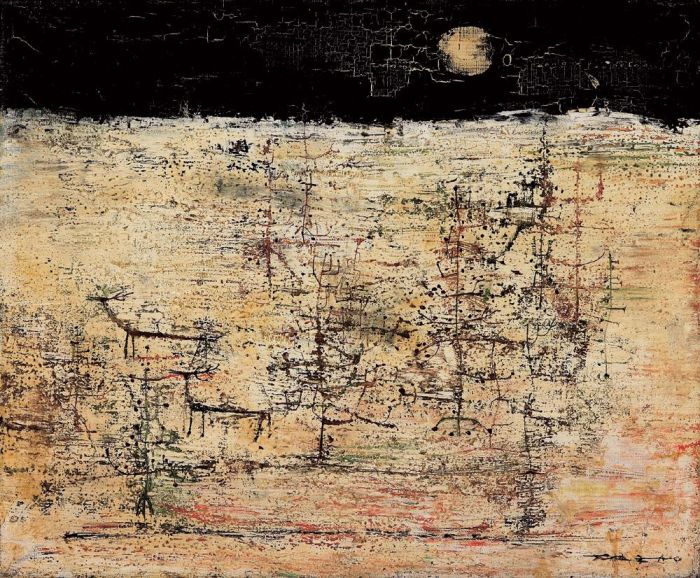Zao Wou-Ki Peinture à l'huile - Paysage sous la Lune