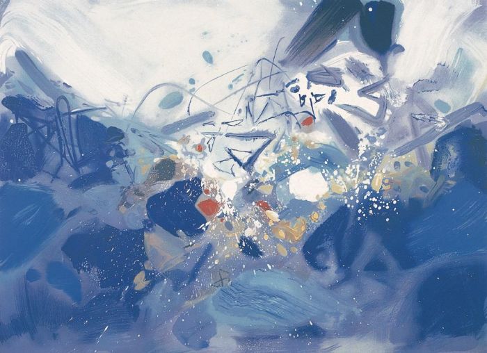 Chu Teh-Chun Peinture à l'huile - Fluctuations bleues 2
