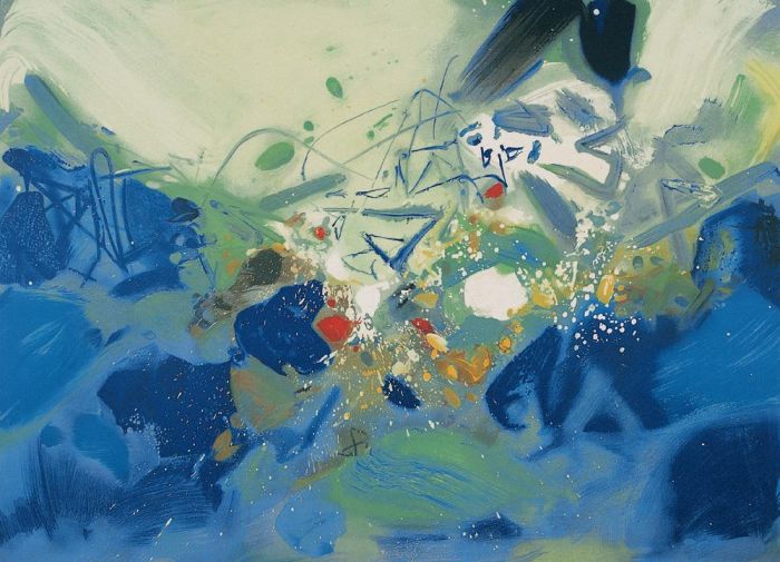 Chu Teh-Chun Peinture à l'huile - Fluctuations bleues