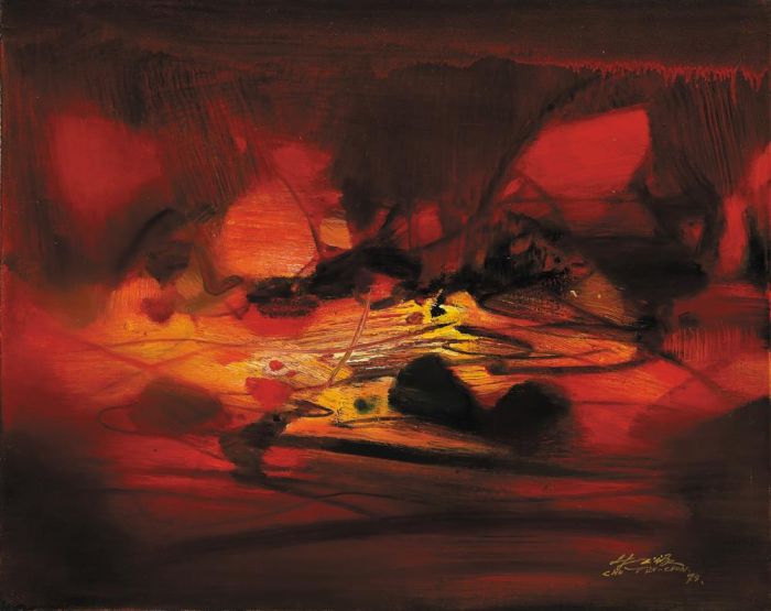 Chu Teh-Chun Peinture à l'huile - Composition rouge