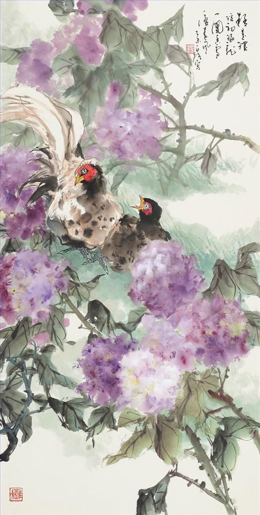 Bai Lu Art Chinois - Peinture de fleurs et d'oiseaux dans un style traditionnel chinois