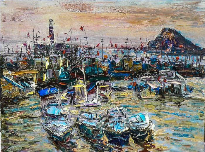Dang Zhonghua Peinture à l'huile - Port de pêche 2