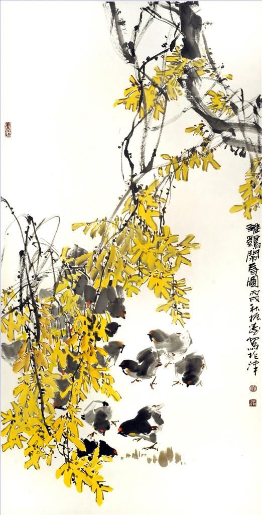 Dong Zhentao Art Chinois - Poulet au printemps