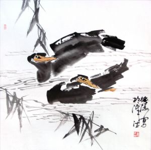 Dong Zhentao œuvre - Deux canards dans la rivière