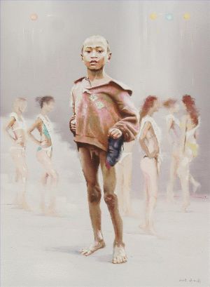 Peinture à l'huile contemporaine - Scène du temps restant des enfants