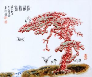 Fei Zuxi œuvre - La longue vie du pin et de la grue