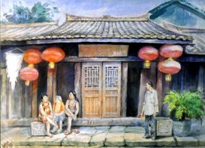 Fu Zilong œuvre - Paysage de rue à Langzhong