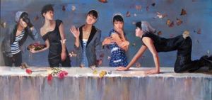 Peinture à l'huile contemporaine - La séduction des jeunes filles
