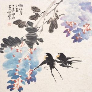 Art chinoises contemporaines - Deux hirondelles et fleur