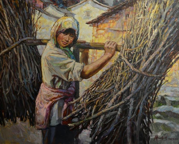 Han Peisheng Peinture à l'huile - Une fille de la région montagneuse