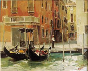 Peinture à l'huile contemporaine - Une scène à Venise
