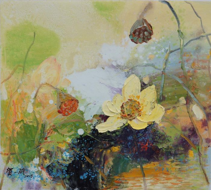 He Yimin Peinture à l'huile - Piscine aux lotus