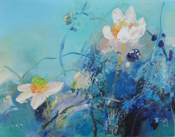 He Yimin Peinture à l'huile - Le plaisir du lotus