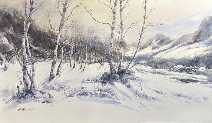 Hou Xiaoming Types de peintures - Note de musique dans un champ de neige