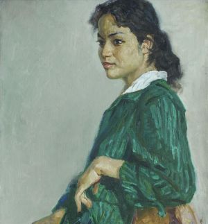Peinture à l'huile contemporaine - La fille en vert