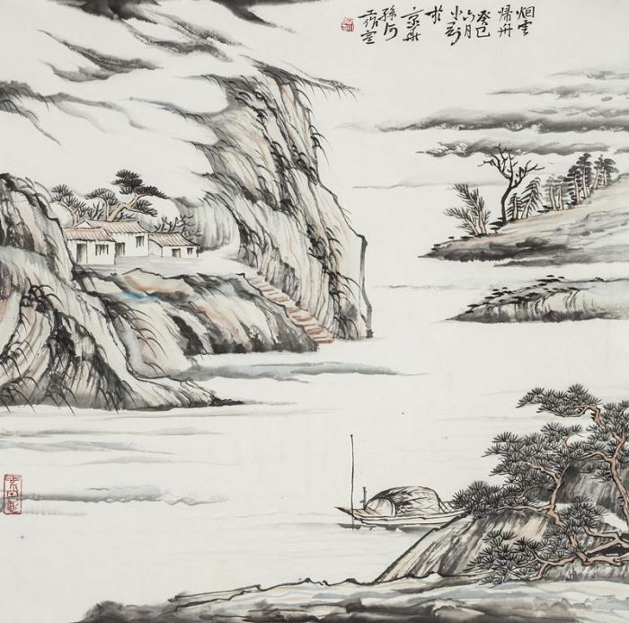 Hu Xiaogang Art Chinois - La maison de navigation en bateau