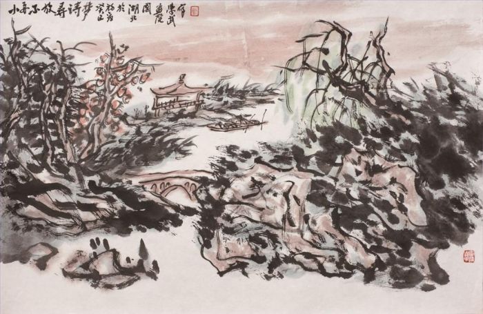 Hu Xuewu Art Chinois - Cherchez le rêve de la poésie dans un bateau