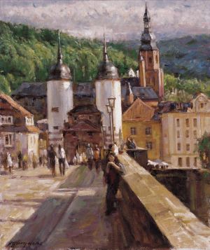 Peinture à l'huile contemporaine - Ville universitaire à Heidelberg