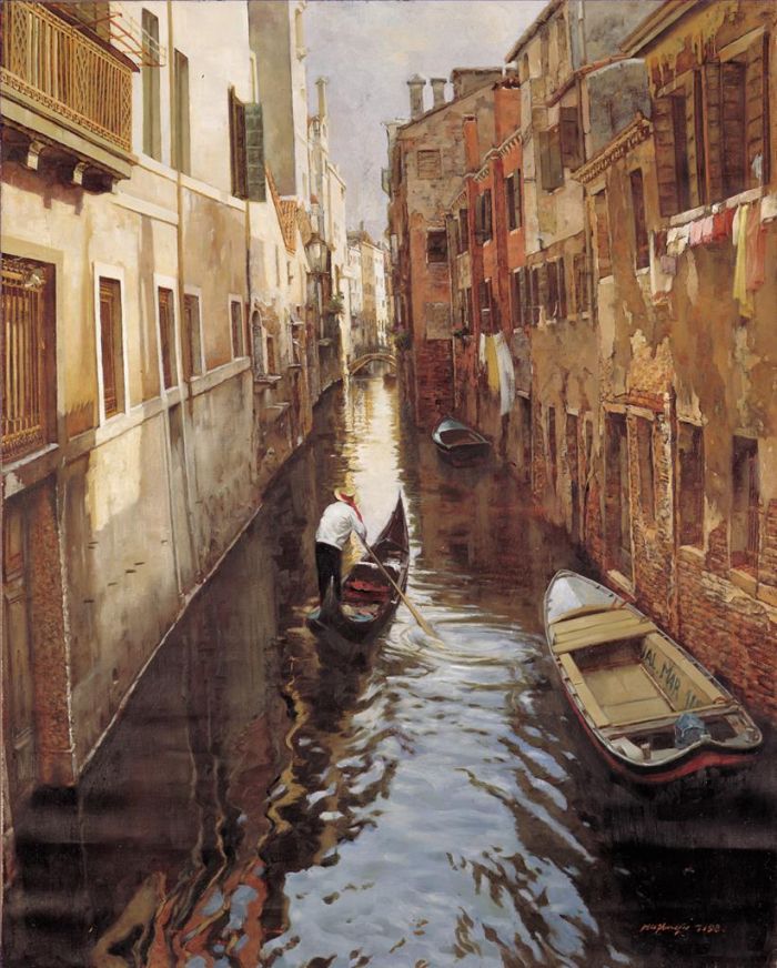 Hu Zhenyu Peinture à l'huile - Voyage à Venise
