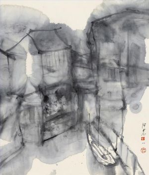 Huang Azhong œuvre - Maisons sur la rive du fleuve