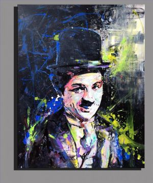 Peinture à l'huile contemporaine - Un portrait de Chaplin