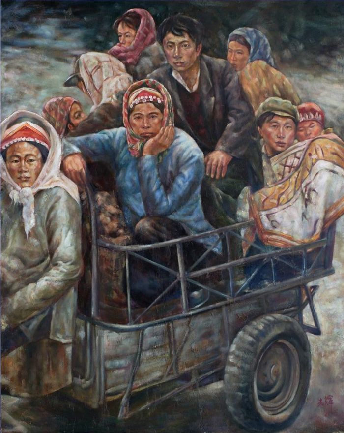 Huang Guanghui Peinture à l'huile - Les gens sur le tracteur