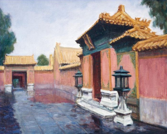 Huang Shaoqiang Peinture à l'huile - Après la pluie au Palais Impérial