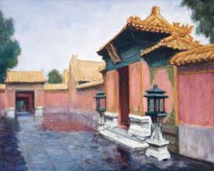 Peinture à l'huile contemporaine - Après la pluie au Palais Impérial