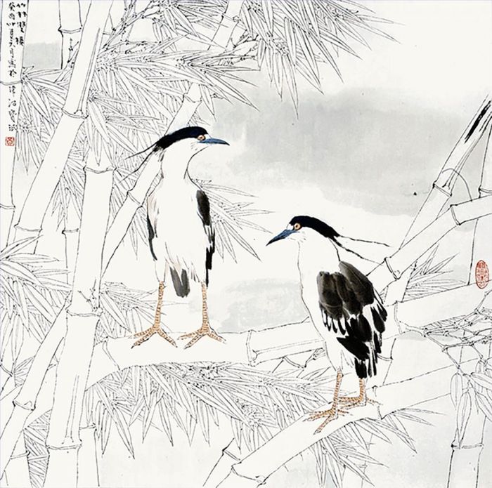 Jia Baomin Art Chinois - Peinture de fleurs et d'oiseaux dans le style traditionnel chinois 2