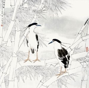 Jia Baomin œuvre - Peinture de fleurs et d'oiseaux dans le style traditionnel chinois 2