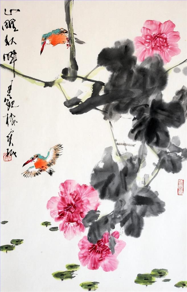 Jia Baomin Art Chinois - Peinture de fleurs et d'oiseaux dans le style traditionnel chinois 3