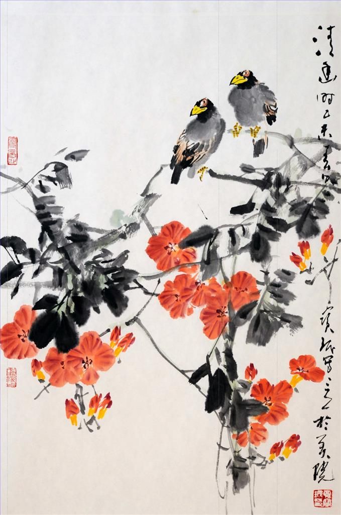 Jia Baomin Art Chinois - Peinture de fleurs et d'oiseaux dans le style traditionnel chinois 4