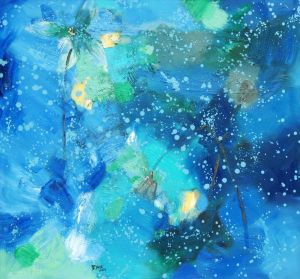 Peinture à l'huile contemporaine - Clair de lune sur l'étang de lotus