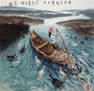 Jiang Ping œuvre - Le canard sait en premier quand la rivière se réchauffe au printemps