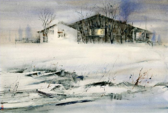 Jiang Xiaosong Peinture à l'huile - Crépuscule du blizzard