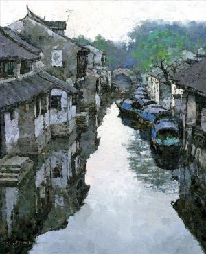 Jiang Xiaosong œuvre - Début du printemps dans le village de Zhouzhuang