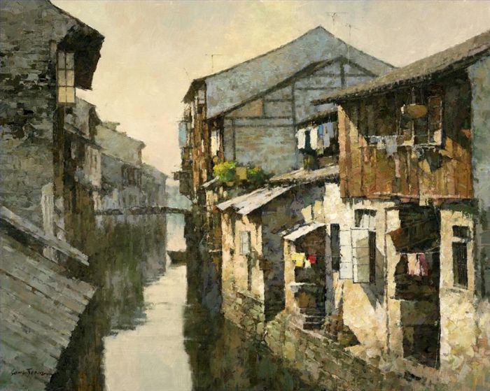 Jiang Xiaosong Peinture à l'huile - La mémoire d'un village aquatique